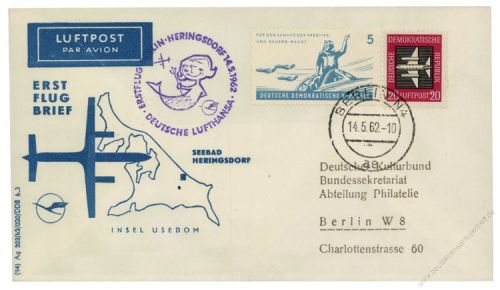 DDR 1962 Erstflug Berlin-Heringsdorf - Mi-Nr. 610, 876