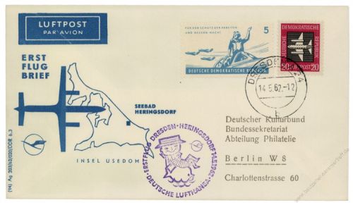 DDR 1962 Erstflug Berlin-Heringsdorf - Mi-Nr. 610, 876
