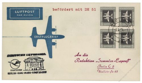 DDR 1958 Erstflug Berlin-Karl Marx Stadt - Mi-Nr. 609 - DH51