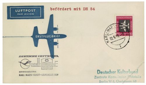 DDR 1958 Erstflug Karl Marx Stadt-Leipzig - Mi-Nr. 610 - DH54