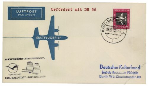 DDR 1958 Erstflug Karl Marx Stadt-Dresden- Mi-Nr. 610 - DH56