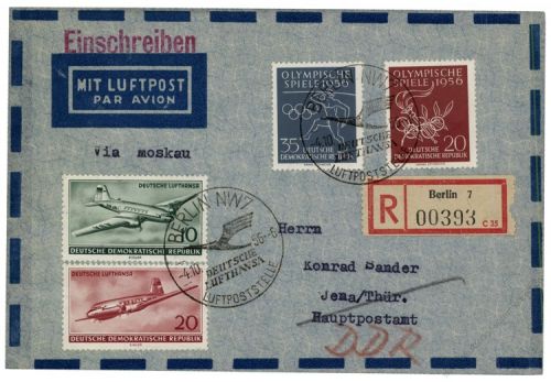 DDR 1956 Erstflug Berlin-Moskau - Mi-Nr. 513, 515, 539-540