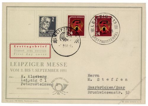 DDR 1951 FDC Mi-Nr. 293 MiF SSt. Erster Fnfjahrplan