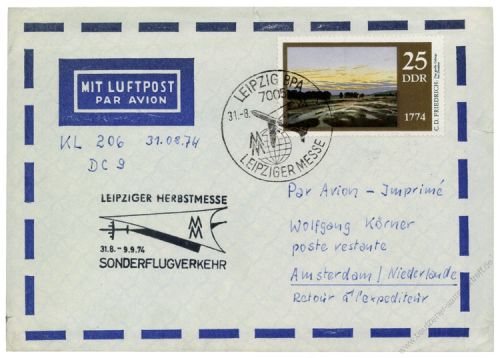 DDR 1974 Messeflug Leipzig-Amsterdam - Mi-Nr. 1960 EF - Leipziger Herbstmesse