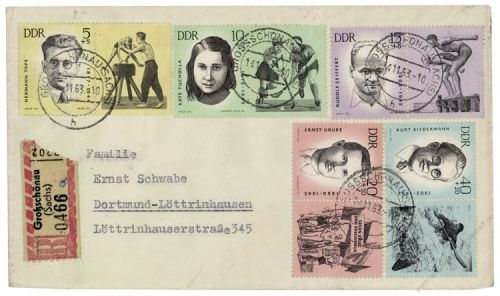 DDR 1963 Mi-Nr. 983-987 (ZD) MiF Erhaltung der Nationalen Mahn- und Gedenkstätten - Satzbrief