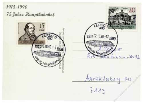 DDR 1990 75 Jahre Hauptbahnhof Leipzig 1915-1990