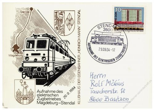 DDR 1984 Stendal - Aufnahme des elektrischen Zugbetriebes Magdeburg-Stendal