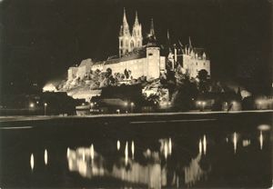 01662 Meien, Dom und Albrechtsburg bei Nacht s/w