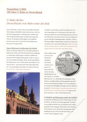 BRD 2002 Beschreibung fr Numisblatt 2/2002 und 3/2002