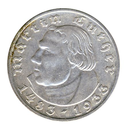 Drittes Reich 1933 A J.352 2 Reichsmark Martin Luther vz