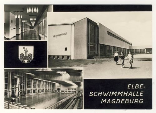 DDR Nr. PP012 D2/009 SSt. Magdeburg Elbe-Schwimmhalle