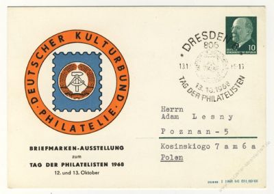 DDR Nr. PP009 D1/002a SSt. Tag der Philatelie 1968