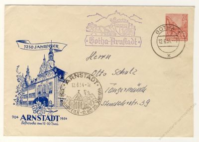 DDR Nr. PU012 D2/001 o 1250 Jahrfeier Arnstadt - mit Postkutsche befördert