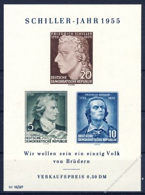 DDR 1955 Mi-Nr. 464B-466B (Block 12) ** 150. Todestag von Friedrich Schiller