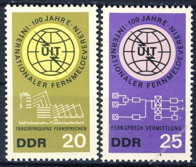DDR 1965 Mi-Nr. 1113-1114 ** 100 Jahre Internationale Fernmeldeunion
