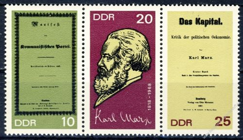 DDR 1968 Mi-Nr. 1365A-1367A (ZD) ** 150. Geburtstag von Karl Marx