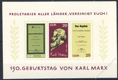 DDR 1968 Mi-Nr. 1365B-1367B (Block 27) ** 150. Geburtstag von Karl Marx