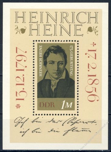 DDR 1972 Mi-Nr. 1814 (Block 37) ** 175. Geburtstag von Heinrich Heine