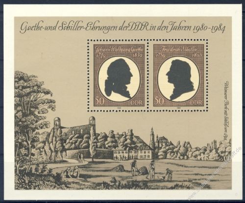 DDR 1982 Mi-Nr. 2681-2682 (Block 66) ** 150. Todestag von Johann Wolfgang von Goethe, 225. Geburtstag von Friedrich von Schiller