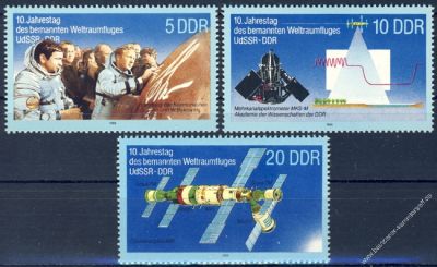 DDR 1988 Mi-Nr. 3170-3172 ** 10. Jahrestag des gemeinsamen Weltraumfluges UdSSR-DDR