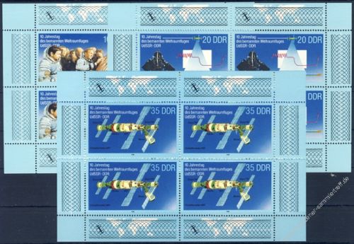 DDR 1988 Mi-Nr. 3190-3192 (Klb) ** 10. Jahrestag des gemeinsamen Weltraumfluges UdSSR-DDR