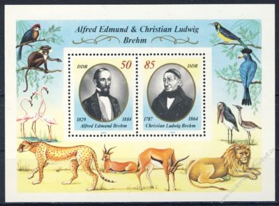 DDR 1989 Mi-Nr. 3256-3257 (Block 98) ** Alfred Edmund und Christian Ludwig Brehm