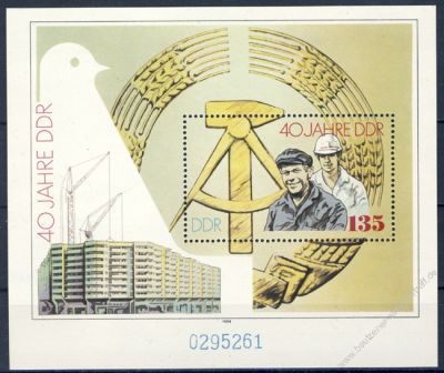 DDR 1989 Mi-Nr. 3283 (Block 100) ** 40 Jahre Deutsche Demokratische Republik