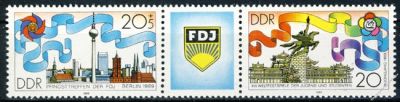 DDR 1989 Mi-Nr. 3248-3249 (ZD) ** Pfingsttreffen FDJ; Weltfestspiele der Jugend und Studenten