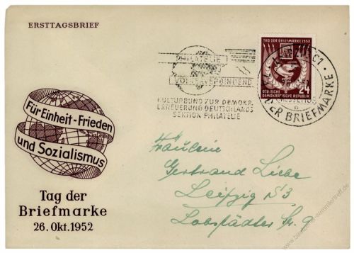 DDR 1952 FDC Mi-Nr. 319 SSt. Tag der Briefmarke