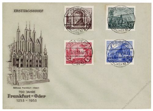 DDR 1953 FDC Mi-Nr. 358-361 ESt. 700 Jahre Stadt Frankfurt/Oder