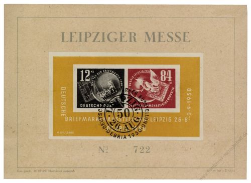 DDR 1950 FDC Mi-Nr. 271-272 (Block 7) SSt. Deutsche Briefmarkenausstellung DEBRIA