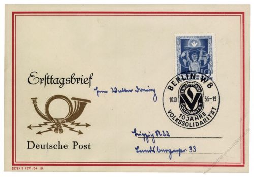 DDR 1955 FDC Mi-Nr. 484 SSt. 10 Jahre Volkssolidaritt