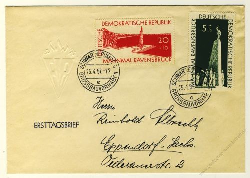 DDR 1957 FDC Mi-Nr. 566-567 ESt. Aufbau nationaler Gedenksttten