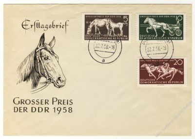 DDR 1958 FDC Mi-Nr. 640-642 ESt. Pferderennen 