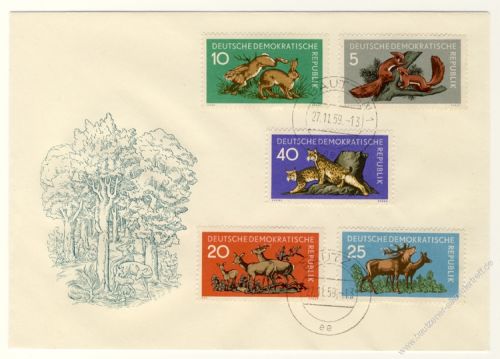 DDR 1959 FDC Mi-Nr. 737-741 ESt. Waldtiere