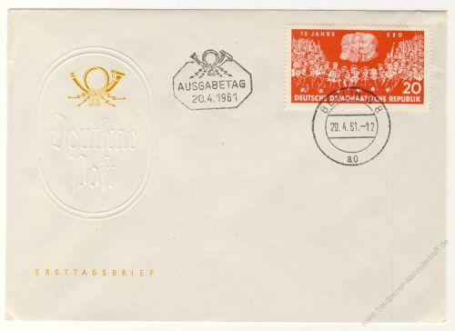 DDR 1961 FDC Mi-Nr. 821 ESt. 15 Jahre SED