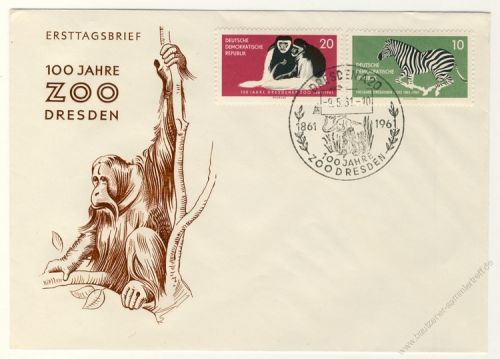 DDR 1961 FDC Mi-Nr. 825-826 SSt. 100 Jahre Dresdner Zoo
