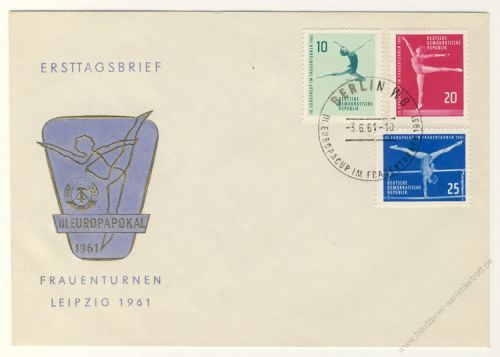 DDR 1961 FDC Mi-Nr. 830-832 SSt. Kunstturn-Europapokal der Frauen