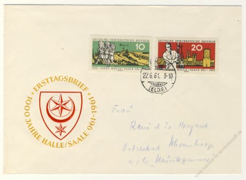 DDR 1961 FDC Mi-Nr. 833-834 ESt. 1000 Jahre Stadt Halle (Saale)