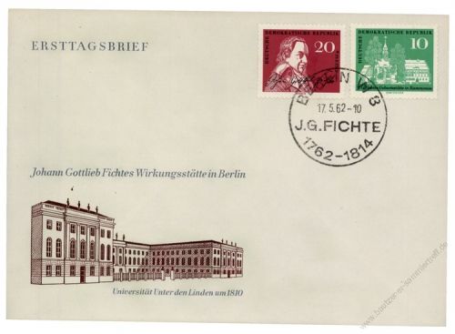 DDR 1962 FDC Mi-Nr. 889-890 SSt. 200. Geburtstag von Johann Gottlieb Fichte