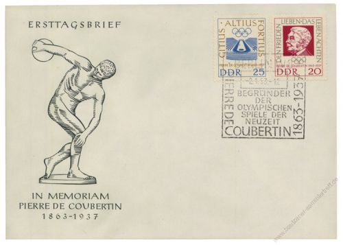 DDR 1963 FDC Mi-Nr. 939-940 SSt. 100. Geburtstag von Baron Pierre de Coubertin