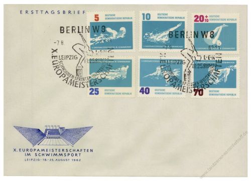 DDR 1962 FDC Mi-Nr. 907-912 SSt. Schwimm-Europameisterschaften