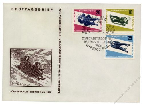 DDR 1966 FDC Mi-Nr. 1156-1158 SSt. Rennrodel WM in Friedrichroda