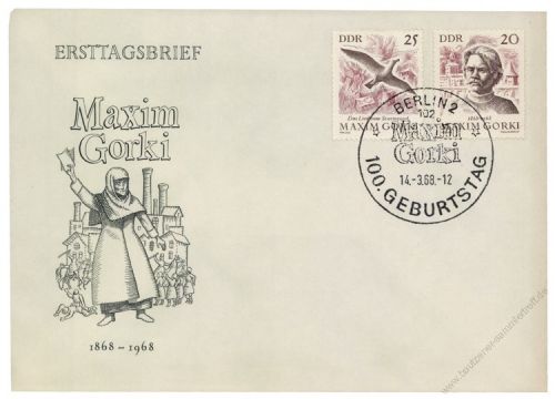 DDR 1968 FDC Mi-Nr. 1351-1352 SSt. 100. Geburtstag von Maksim Gorkij