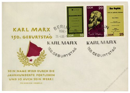 DDR 1968 FDC Mi-Nr. 1365A-1367A (ZD) SSt. 150. Geburtstag von Karl Marx