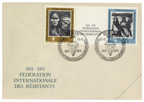 DDR 1971 FDC Mi-Nr. 1680-1681 (ZD) SSt. 20 Jahre Internationale Frderation der Widerstandskmpfer