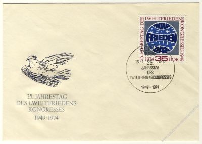 DDR 1974 FDC Mi-Nr. 1946 SSt. 25. Jahrestag des ersten Weltfriedenskongresses