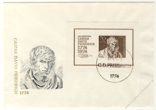 DDR 1974 FDC Mi-Nr. 1962 (Block 40) SSt. 200. Geburtstag von Caspar David Friedrich