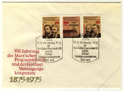 DDR 1975 FDC Mi-Nr. 2050-2052 (ZD) SSt. 100. Jahrestag der Sozialistischen Arbeiterpartei Deutschlands