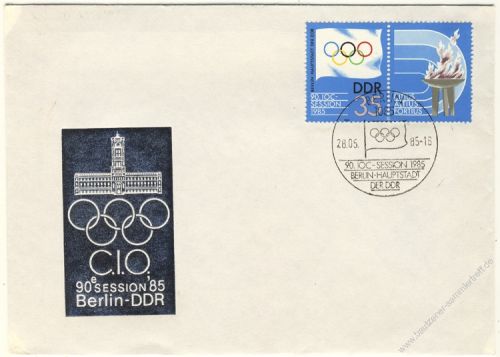 DDR 1985 FDC Mi-Nr. 2949 (ZD) (W Zd 635) SSt. Session des Internationalen Olympischen Komitees